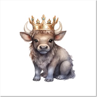 Watercolor African Cape Buffalo Wearing a Crown Posters and Art